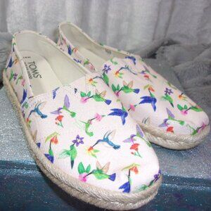 S-120 EUC WOMENS "TOMS" ALPARGATA HUMMINGBIRDS SLIP ON FLAT SHOES